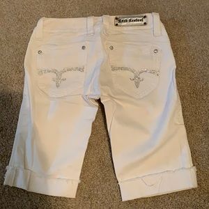 White Embellished Rock Revival Bermuda Shorts